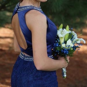 Blue Lace Prom Dress